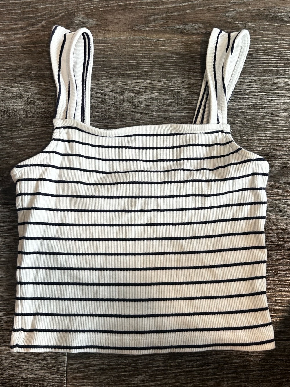 Forever 21 White & Black Striped Ribbed Crop Tank